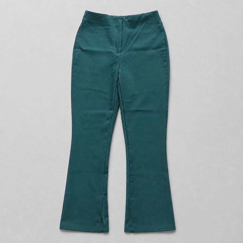 Nicole Miller New York Dark Green High-Waisted Flare Trousers with Slits Sz 4